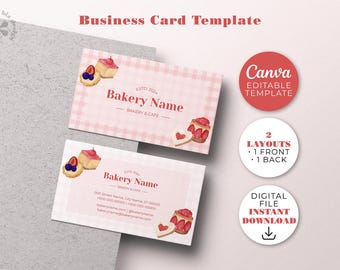Modern Bakery Business Card Template - Editable in Canva, DIY, Instant Download