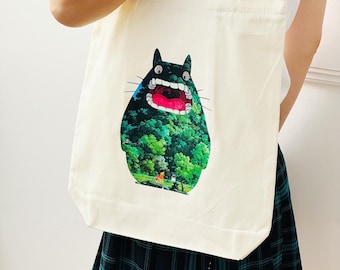 My Neighbor Totoro Tragetasche mit REISSVERSCHLUSS und INNENTASCHE | Dicke Stofftasche | Handgefertigte Tasche | Jutebeutel | Einkaufstasche | Studio Ghibli