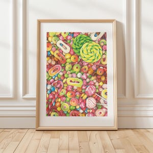 A5 Zuckerrausch Buntstift Kunstdruck | Physisches Druckplakat | Wandkunst | Realismus Kunst | Gemälde Wohnkultur | Candy Gummy Art [Ungerahmt]