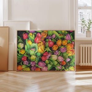 A4/ A5 Tulpen Buntstift Kunstdruck | Physisches Druckplakat | Wandkunst | Botanische Kunst | Blumen Dekor, Bunt Poster [Ungerahmt]