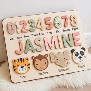 Custom Numbers 1-10&4-7 Elements Puzzles for Toddlers, Personalized Wooden Name Puzzle,Gift for Kids, Montessori Baby Toys, Baby Shower Gift