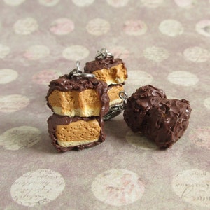 Chocolate Caramel Fudge Charm, Keychain, Necklace, Polymer Clay Dessert, Miniature Food Jewelry, Foodie Gift