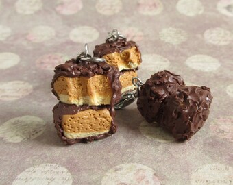 Chocolate Caramel Fudge Charm, Keychain, Necklace, Polymer Clay Dessert, Miniature Foodie Accessory