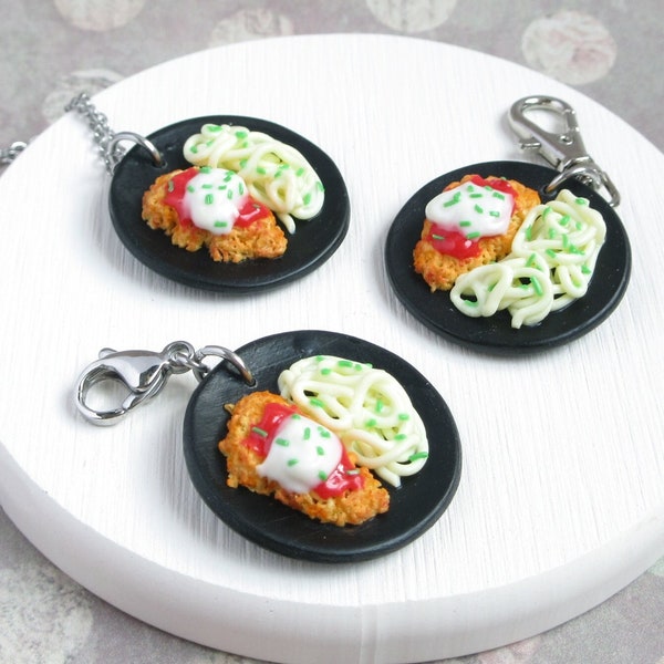 Chicken Fillet Pasta Charm, Miniature Polymer Clay Food, Funny Gifts