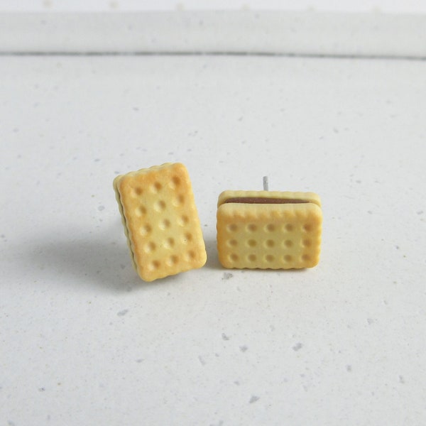 Boucles d'oreilles à tige en forme de sandwich biscuit, mini accessoires alimentaires