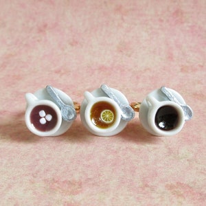 Miniature Lemon Tea Ring, Hot Chocolate Ring, Black Coffee Ring, Tea Party Jewelry