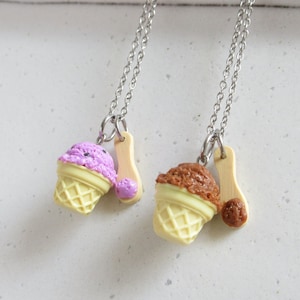 Ice Cream Waffle Cup Charms Necklace, Cocoa Or Blue Berries