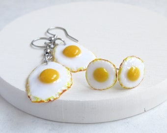 Fried Egg Stud Earrings, Sunny Side Up, Breakfast Earrings, Polymer Clay Miniature Food Jewelry, Funny Gifts