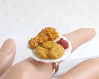 Chicken Combo Ring, Miniature Nugget Fried Drumstick, Cute Gift For Friend