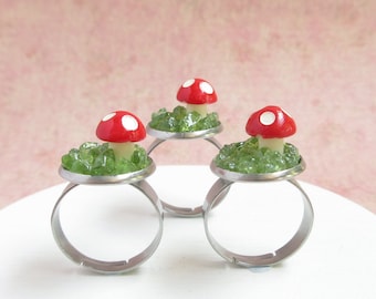 Red Mushroom Peridot Ring