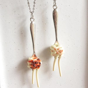 Spaghetti Necklace, Long Pendant, Bolognese Or Carbonara, Miniature Italian Food, Mini Fork Charm, Stainless Steel Chain