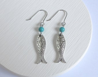 Pendientes de turquesa y pez