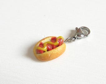 Mini Hot Dog Charm, Polymer Clay Accessory