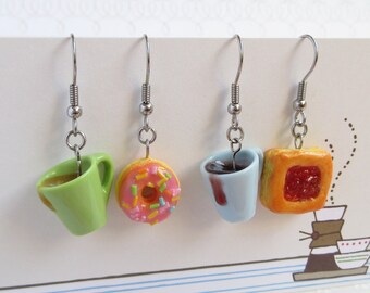 Black Coffee Raspberry Danish Or Milk Tea Frosted Donut Earrings, Miniature Food, Personalized Gifts