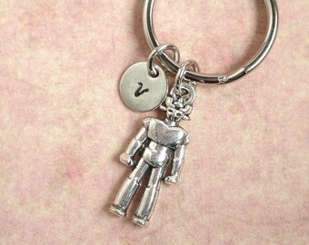 Robot Keychains, Personalized Accessories, Gift For Him, Handstamped Initial, Zipper Pull Ring And Charms