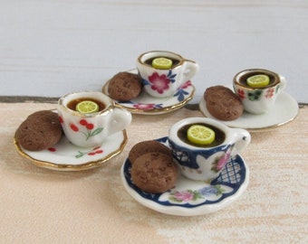 Tea Party Ring, Miniature Lemon Tea And Chocolate Cookies, Four Patterns, Adjustable Size, Quirky Jewelry