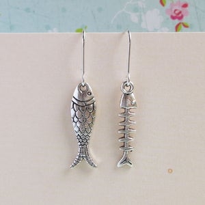 Salmon Fish Earrings, Antiqued Silver Fish Bone Earrings,  Mix And Match, Pick Your Combination, Miniature Kawaii Jewelry