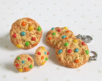 Rainbow Chocolate Cookie Earrings, Charm Necklace, Ring, Keychain, Polymer Clay Miniature Food, Party Gift
