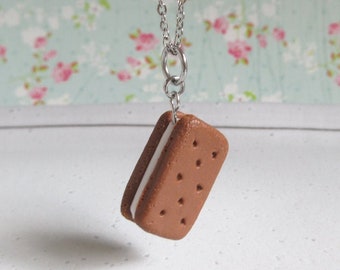 Chocolate Sandwich Cookie Chram Necklace, Matching Earrings, Miniature Food Jewelry