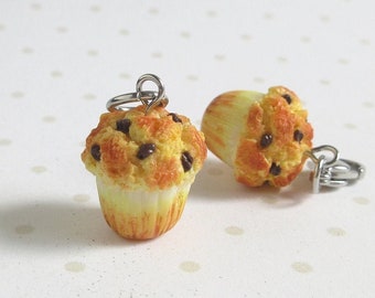 Muffin Charm, Chocolate Chip Cupcake Necklace, Polymer Clay Food Jewelry, Miniature Cake Keychain