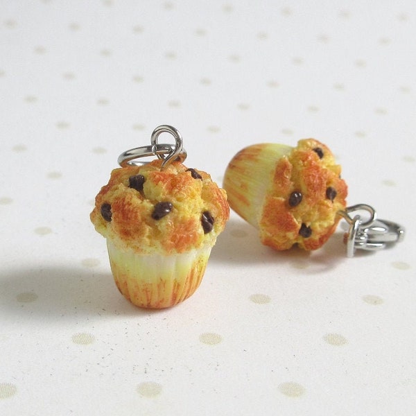 Muffin Charm, Chocolate Chip Cupcake Necklace, Polymer Clay Food Jewelry, Miniature Cake Keychain