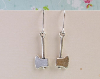 Miniature Axe Earrings, Silver Hatchet Earrings, Carpenter Tools, Quirky Earrings, Funny Jewelry, Gift For Her