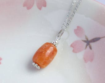 Orange Coral Necklace, Sponge Coral Pendant, Silver Chain, Beach Party Necklace