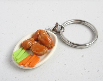 Korean Fried Chicken Wing Charm Keychain, Miniature Food Key Ring