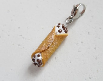 Chocolate Chip Cannoli Charm, Polymer Clay Miniature Pastry