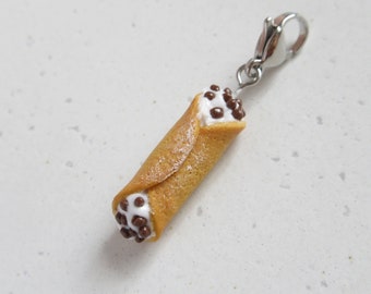 Chocolate Chip Cannoli Charm, Polymer Clay Miniature Pastry