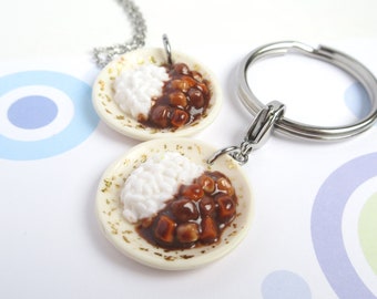 Japanese Curry Rice Charm Keychain, Miniature Polymer Clay Food