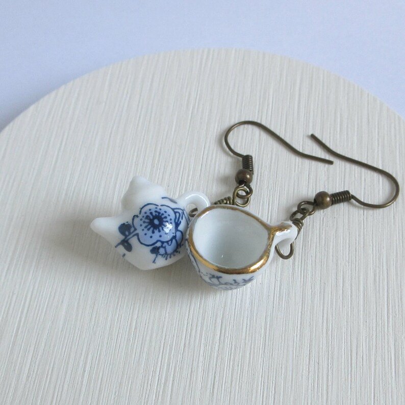 Teapot Tea Cup Earrings Classic Blue Flower Miniature Set Etsy