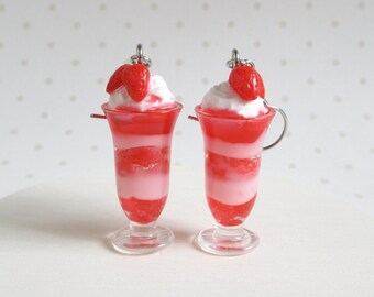 Strawberry Parfait Charm, Miniature Ice Cream Dessert, Funny Gift, Party Jewelry