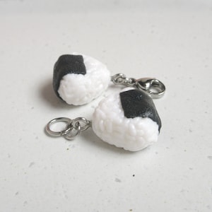 Onigiri Rice Ball Charm, Japanese Sushi Necklace, Polymer Clay Food, Miniature Jewelry