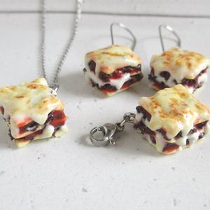 Lasagna Jewelry, Charm, Necklace, Ring, Earrings, Polymer Clay Miniature Pasta, Italian Food, Stainless Steel