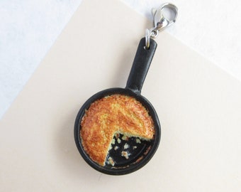 Cast Iron Skillet Cornbread Charm, Polymer Clay Miniature Food