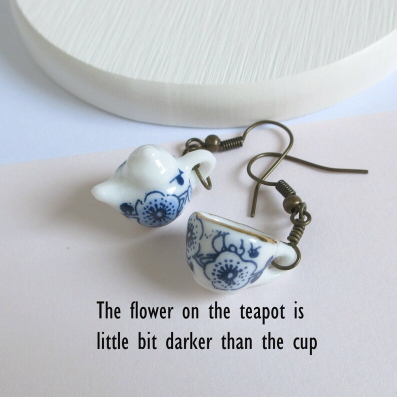 Teapot Tea Cup Earrings Classic Blue Flower Miniature Set Etsy