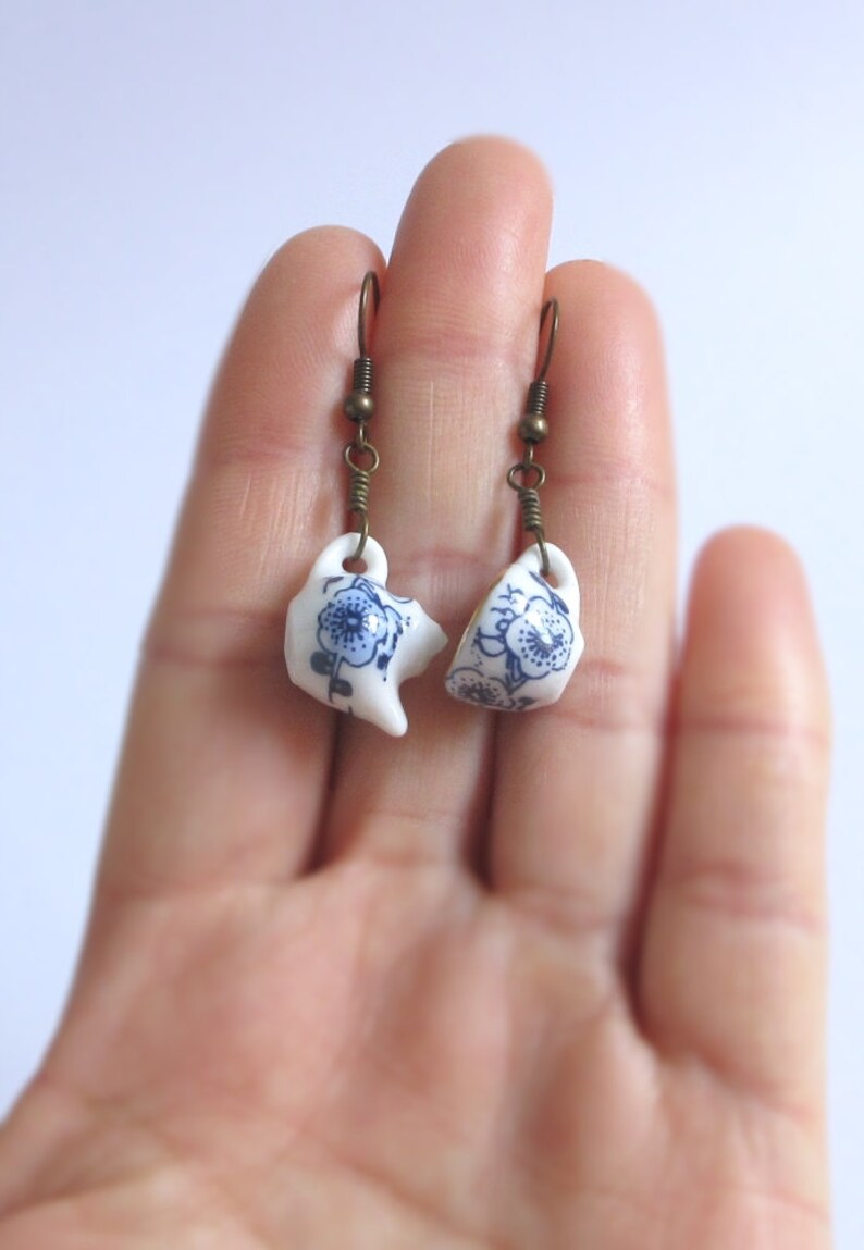 Teapot Tea Cup Earrings Classic Blue Flower Miniature Set Etsy