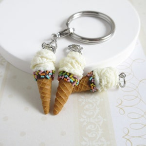 Sprinkles Vanilla Ice Cream Cone Charm Necklace Or Keychain, Handmade miniature jewelry