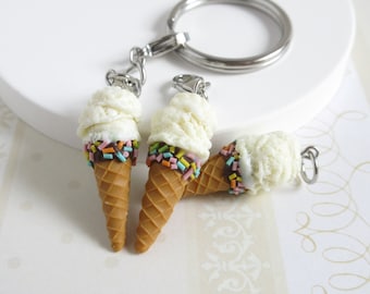 Sprinkles Vanilla Ice Cream Cone Charm Necklace Or Keychain, Handmade miniature jewelry