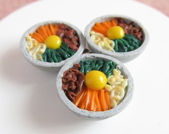 Korean Mix Rice Bowl Charm, Polymer Clay Miniature Bibimbap Keychain