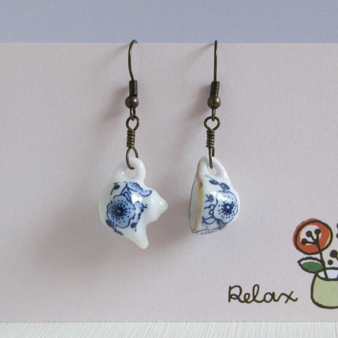 Teapot Tea Cup Earrings Classic Blue Flower Miniature Set Etsy
