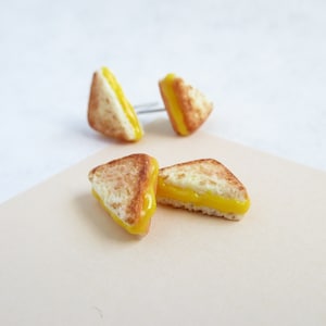 Melting Cheese Sandwiches Earrings, Miniature Food, Quirky Gifts