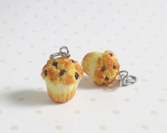 Muffin Charm, Chocolate Chip Cupcake Necklace, Polymer Clay Food Jewelry, Miniature Cake Keychain