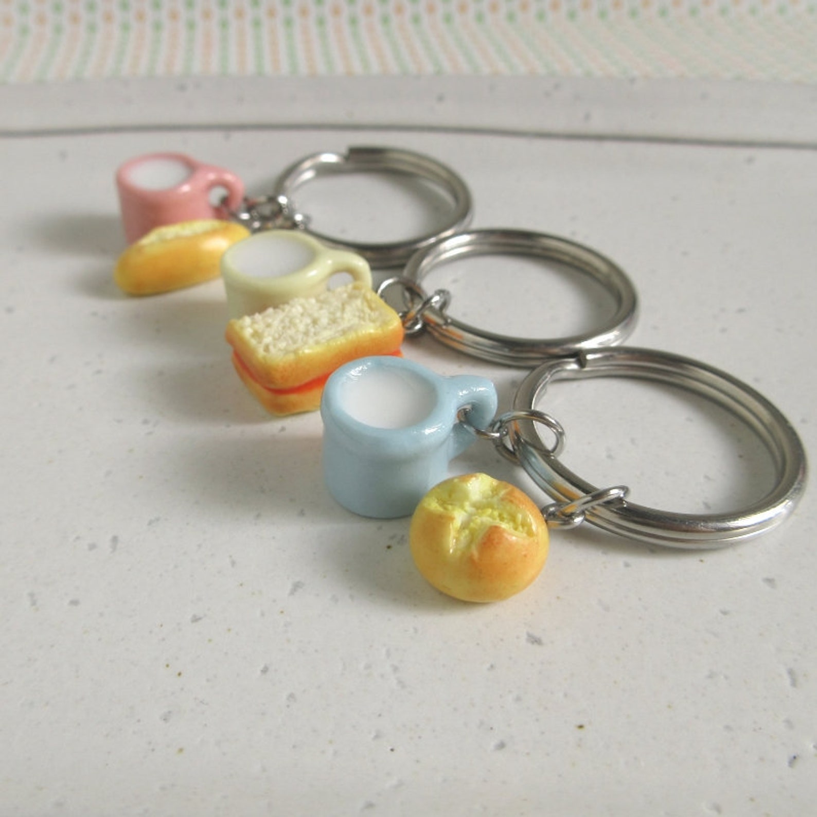 Bread Milk Keychain Breakfast Key Chain Ceramic Cup Charms Etsy