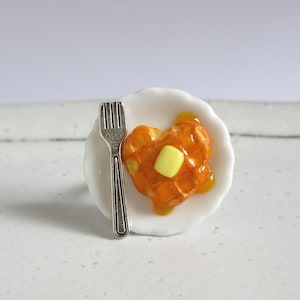 Butter Ahornsirup Herz Waffel Ring, einstellbare Größe, Polymer Clay Essen Schmuck, Geschenk für Freund