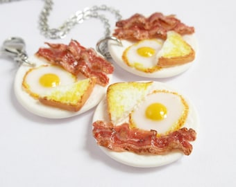Breakfast Charm, Miniature Plate With Sunny Egg, Bacon, Toast - Polymer Clay Food