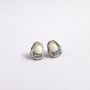 Oyster Stud Earrings, Sterling Silver, Polymer Clay Miniature Food, Seafood Party, Quirky Jewelry, Foodie Gift