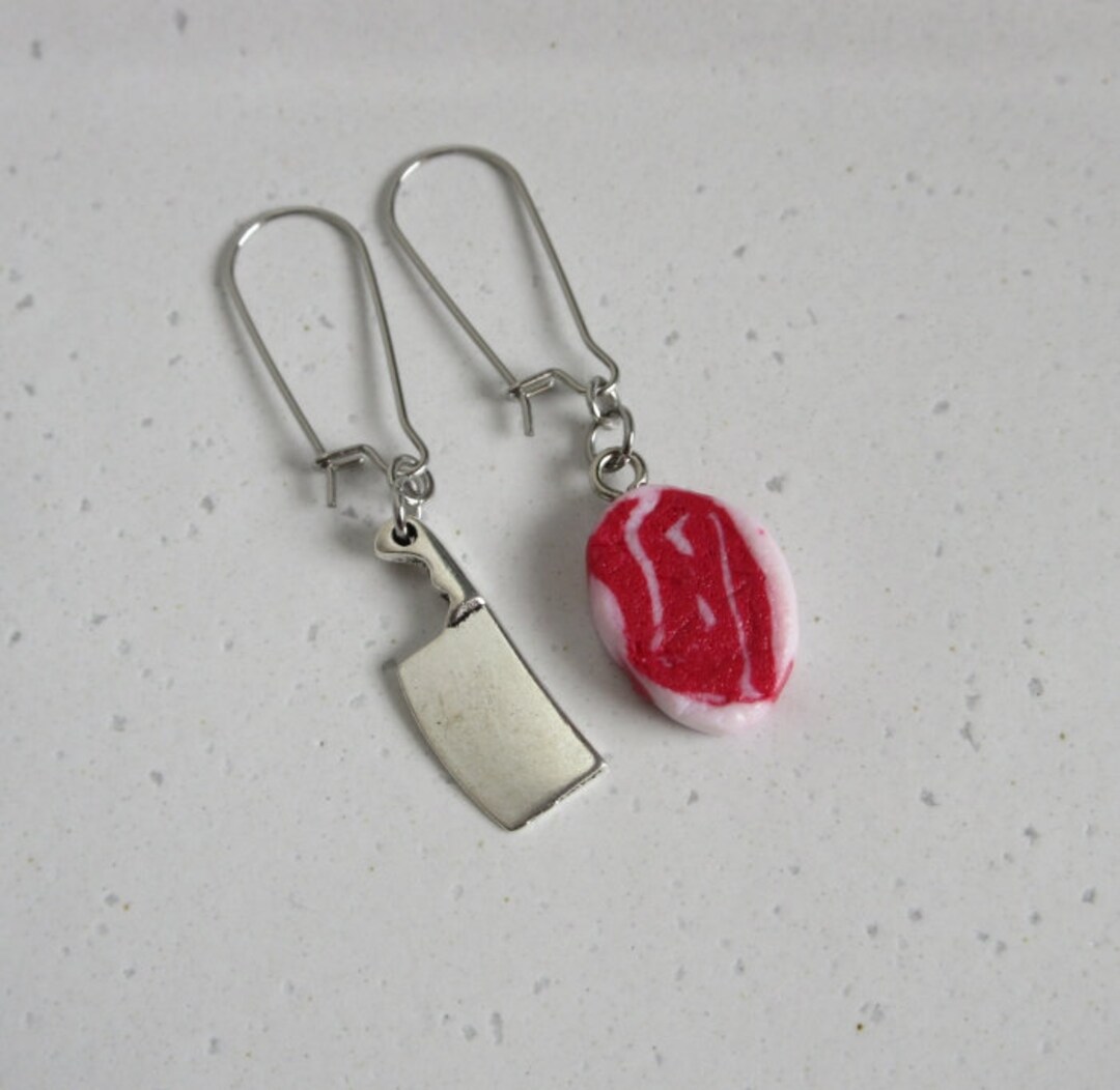 Raw Meat Earrings Silver Knife Butcher's Cleaver Food Etsy