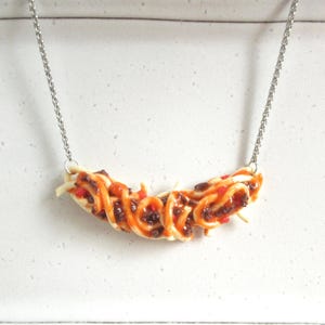 Crazy Spaghetti Necklace, Miniature Food Choker, Stainless Steel Chain